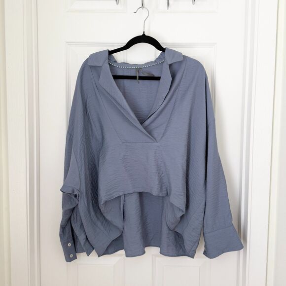 Women Anthropologie The Dylon Long-Sleeve Wide-Placket Top Denim Blue Medium - Picture 2 of 8